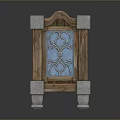 Decorative Wooden Frame Structure With Stone Base And Blue Floral Pattern