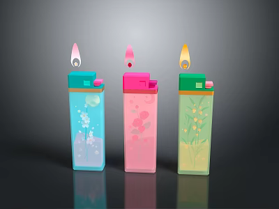 Colorful Decorative Lighters With Flower Patterns And Flames For Daily Use 3d model