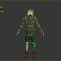 Cyberpunk Game Character With Tech Helmet Mechanical Armor Knee Pads And Glowing Accents 3d model