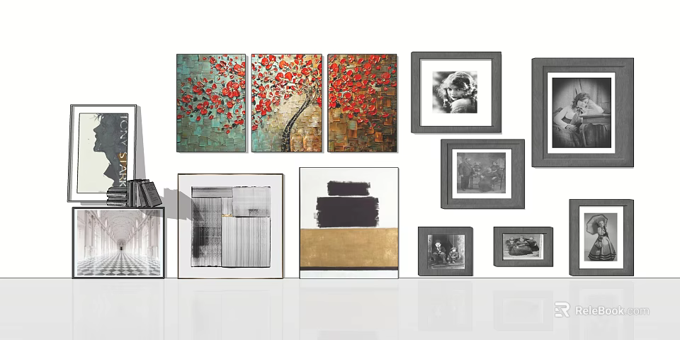 Varied Framed Wall Art Pieces in Different Styles for Home Decor 3d model 