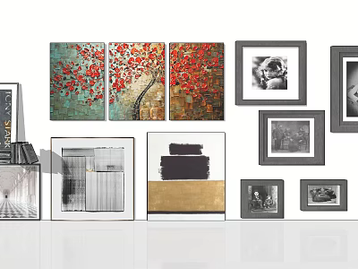 Varied Framed Wall Art Pieces in Different Styles for Home Decor 3d model