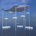 Modern Photo Check in Spot With White Curved Structure Hanging Cloud Decorations And Round Stones