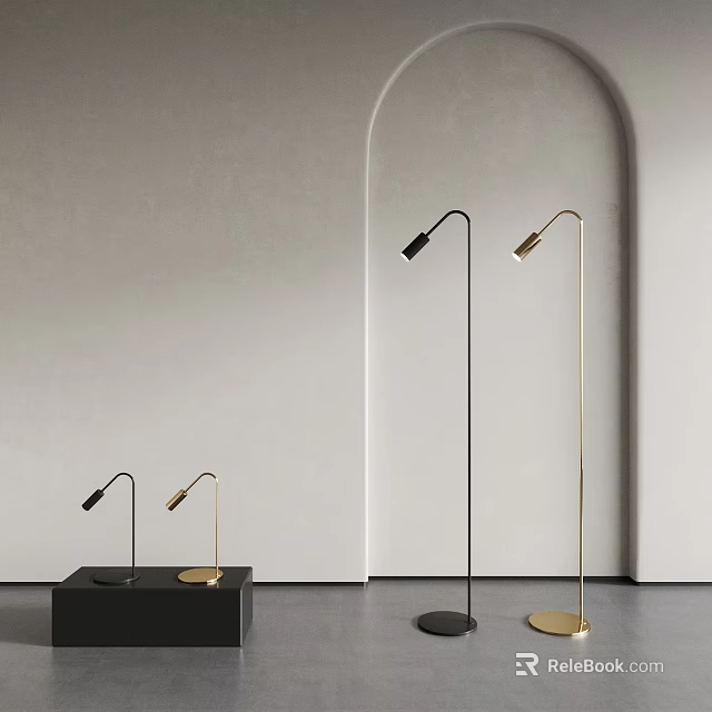 Modern Lighting Combination With Black And Gold Floor Lamps In Minimalist Room 3d model 