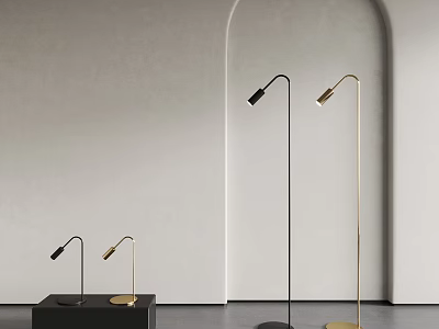 Modern Lighting Combination With Black And Gold Floor Lamps In Minimalist Room 3d model