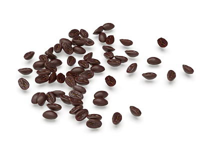 Roasted Coffee Beans Scattered on White Background 3d model