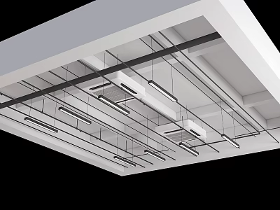 Modern Ceiling Structure With Lighting Fixtures And Pipes 3d model