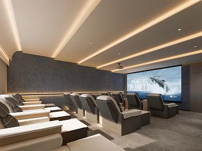Luxury Club Theater With Comfortable Seats Big Screen Projector And Ambient Lighting 3d model