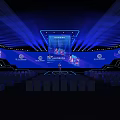 Modern Conference Stage Design With Blue Lighting Large Screens And Arranged Seats Setup