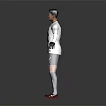 Man in White AIA Long Sleeve Jersey Navy Shorts Number 7 Black Gloves and Red Shoes