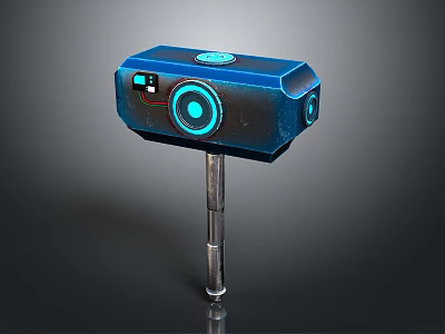Futuristic Tech Hammer With Blue Casing Glowing Circular Elements And Metal Handle 3d model
