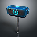 Futuristic Tech Hammer With Blue Casing Glowing Circular Elements And Metal Handle