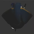 Long Blue Water Vessel With Multiple Seats Yellow Edges And Wooden Structure Design