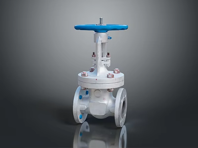 Industrial Gate Valve with Blue Handle Silver Body and Flange Connections for Pipeline Systems 3d model