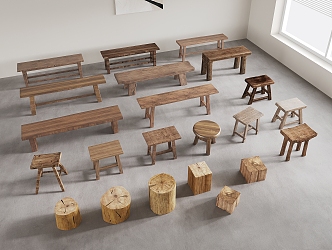 Modern Solid Wood Stool Long Bench Country Sitting Stool Wood Low Stool Tree Stool Tree Stool 3d model