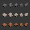 Wood and Stone Samples in Various Colors and Shapes Arranged on Dark Background