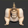 Sumo Wrestler Sculpture In Crouching Pose With Tray Bell And Tea Cup On Back