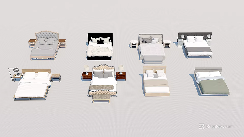 Modern Double Bed Designs With Upholstered Headboards Bedside Tables And Bedding 3d model