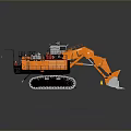 Orange Crawler Type Functional Vehicle Excavator With Mechanical Arm And Metal Bucket On Gray Background