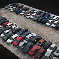 Parking Lot With Various Colored Cars Neatly Arranged In Rows