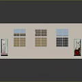 Cartoon Scene Featuring White Building With Three Gridded Windows And Interior Scenes