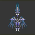 Mechanical Robot Character With Winged Design Blue Purple Armor And Weapon Details