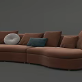 Gray Curved Two Seater Sofa With Multiple Brown And Patterned Cushions For Modern Interior 3d model