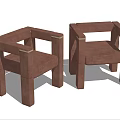 Two Brown Leisure Chairs With Square Frame Armrests And Upholstered Seat Design