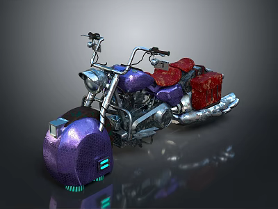 Custom Purple Red Cruiser Motorcycle With Silver Accents Red Seat And Saddlebag 3d model