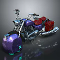 Custom Purple Red Cruiser Motorcycle With Silver Accents Red Seat And Saddlebag