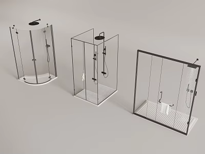 Different Design Glass Shower Enclosures With Metal Frame And Shower Fixtures 3d model