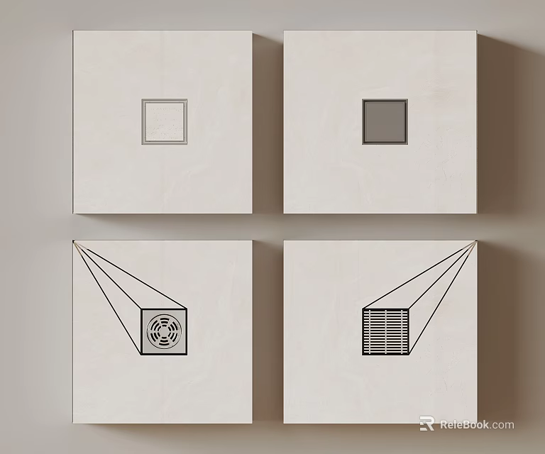 Square Art Panels Featuring Light Dark Squares And Cubes With Fan Grid Patterns 3d model 
