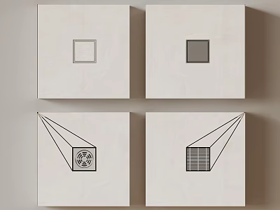 Square Art Panels Featuring Light Dark Squares And Cubes With Fan Grid Patterns 3d model