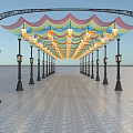 Colorful Event Entrance Arch With Decorative Canopy And Lined Street Lamps