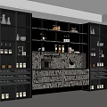 Modern Wine Cabinet With Glass Doors Multiple Shelves And Wine Bottles Decor