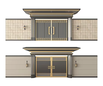 New Chinese Courtyard Door Villa Door Entrance Door 3d model