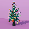 Vibrant Window Display With Green Tree Shaped Decoration And Colorful Circular Ornaments On Pink Background