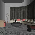 Modern Sofa Coffee Table Set With White L shaped Sofa Pink Pillows And Black Round Table 3d model