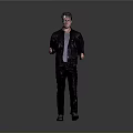 Man In Dark Leather Jacket Holding Guns In Both Hands Against White Background