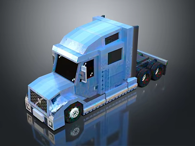 Blue Truck Model With Detailed Cab Trailer And Shiny Wheels Design 3d model