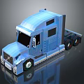 Blue Truck Model With Detailed Cab Trailer And Shiny Wheels Design
