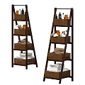 Brown Multi tiered Bathroom Shelving Units With Wicker Baskets Towels And Bath Products