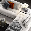 Modern Gray Sofa and Coffee Table Set with Plush Pillows and Side Table 3d model