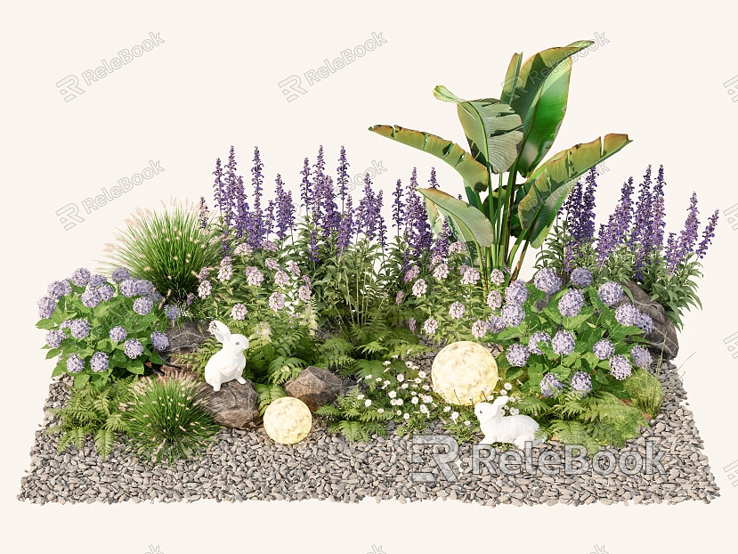 Courtyard landscape sketch plant pile landscape flower border plant flower group fern flowing water sketch flowers and flowers model