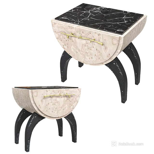 Modern Console Table And Side Cabinet Set With Marble Top And Black Curved Legs 3d model 