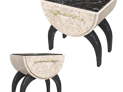 Modern Console Table And Side Cabinet Set With Marble Top And Black Curved Legs 3d model