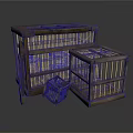 Two Rustic Wooden Cages And Small Plastic Basket For Home Storage
