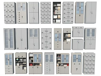 Various Modern Bookcase Designs With Glass Doors Open Shelves And Storage Features 3d model