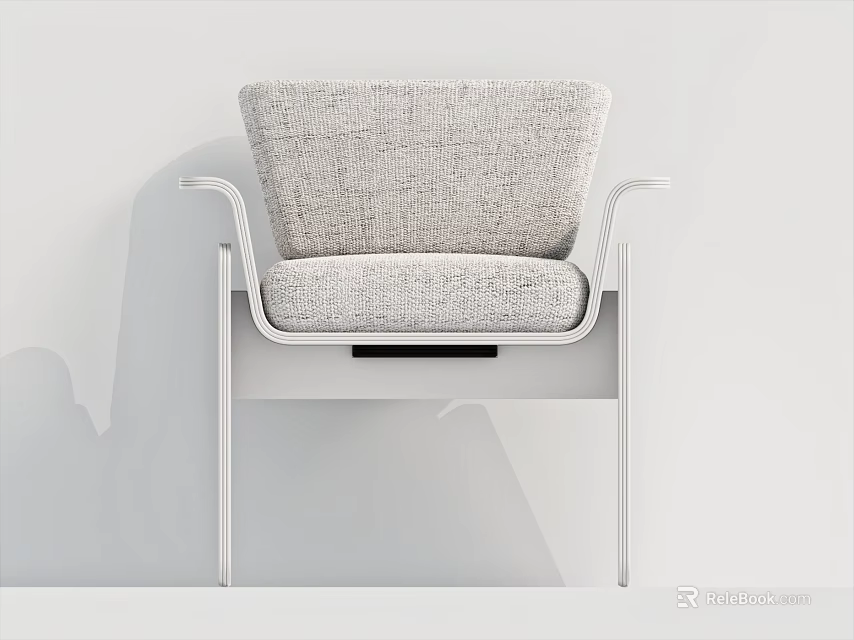 Modern Gray Fabric Upholstered Dining Chair with Sleek Metal Frame Minimalist Design 3d model 
