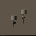 Two Tone Modern Wall Lamps With Beige Fabric Shades On Light Colored Wall