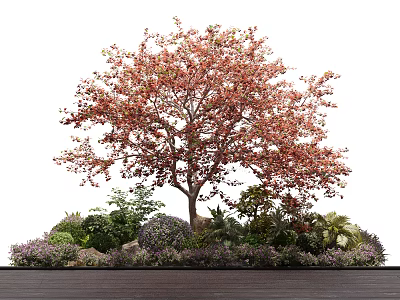 Tall Arbor With Pink and Red Blossoms Surrounded by Lush Shrubs and Dark Ground 3d model